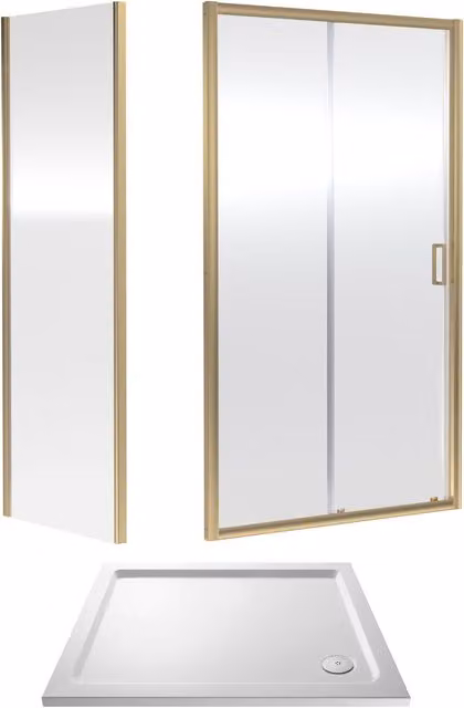 Balterley Ruwa Sliding Corner Shower Suite with Tray, 6mm Glass, Gold