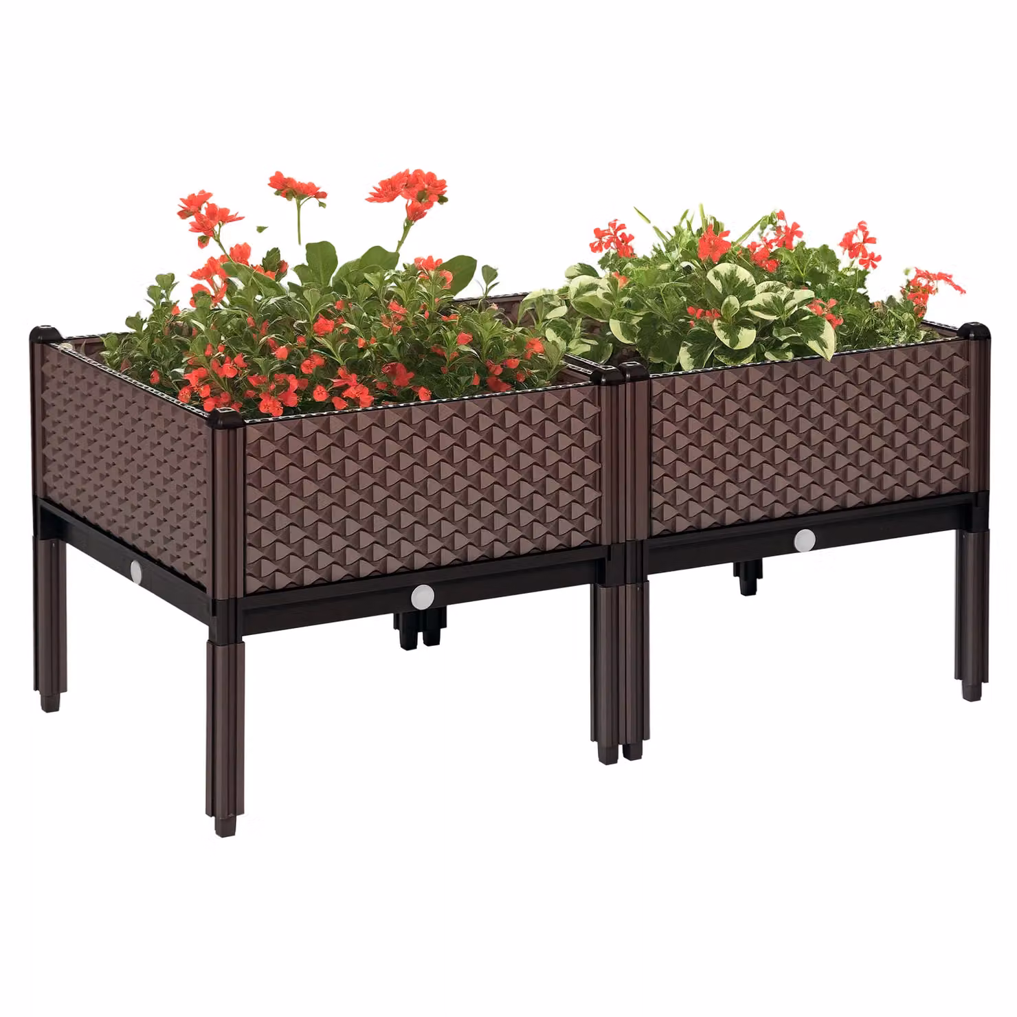 Outsunny Set of 2 Brown Plastic WPC Raised Garden Beds for Vegetables and Ornamental Plants – 3
