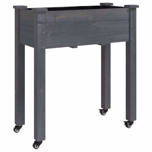 vidaXL Wheeled Planter with Liner in Grey Solid Wood, W: 71 cm, D: 37 cm, H: 80 cm – 1