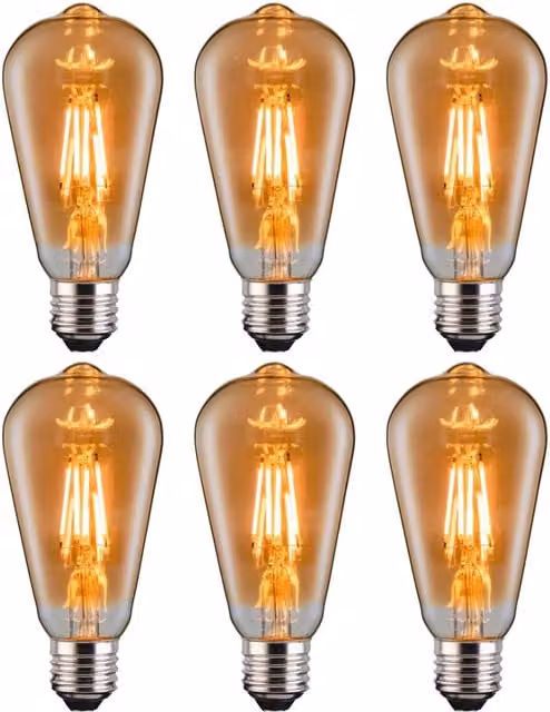 Ferretti ST64 Amber Vintage LED Straight Filament Dimmable E27 Bulb, Pack of 6 – 1