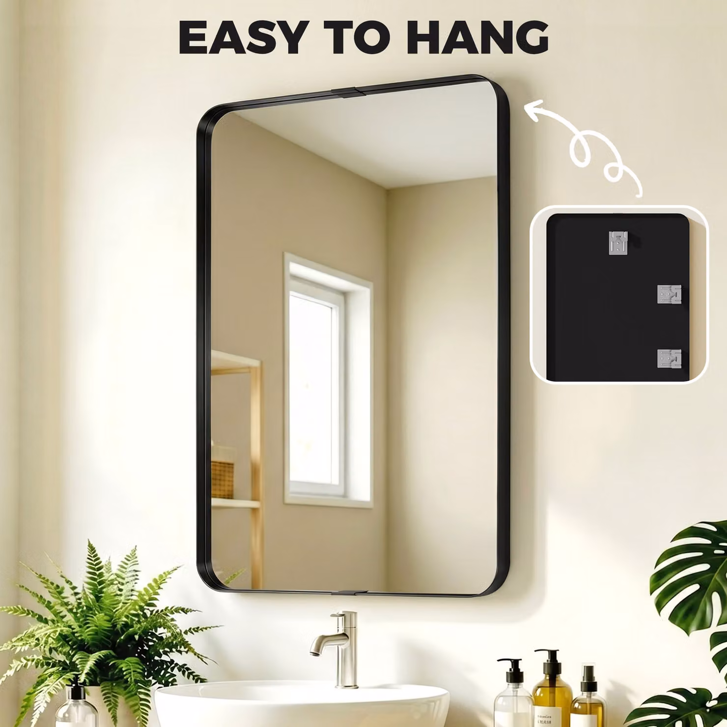 HOMCOM Rectangular Wall Mounted Bathroom Mirror with Aluminium Alloy Frame and Tempered Glass, Black, W: 90 cm, H: 60 cm – 4