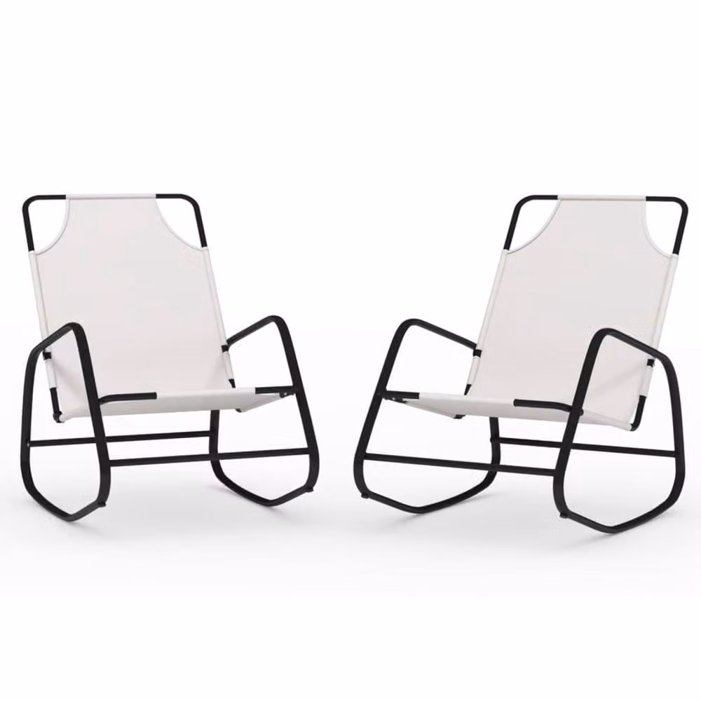 Berkfield Home Set of 2 Rocking Sun Loungers in Cream Steel and Textilene – 2