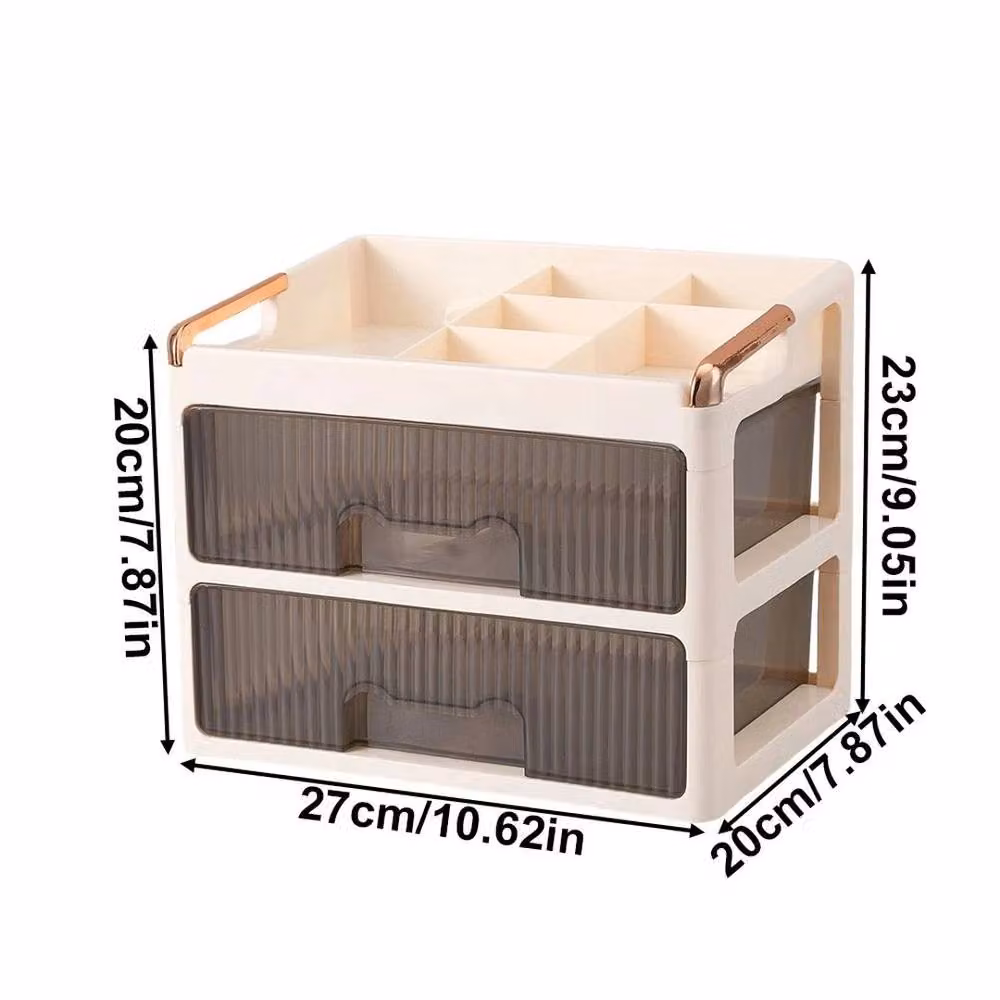 FORGEVIO Makeup Organiser Holder Case with 2 Large Drawers, Beige, W: 50.0 cm – 2