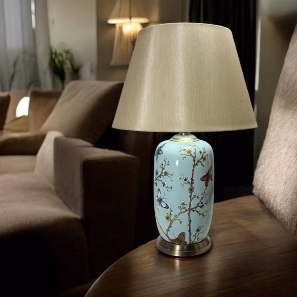 Minster Stylish Living Ltd Blue Ceramic Table Lamp with Shade, Height: 44 cm – 2