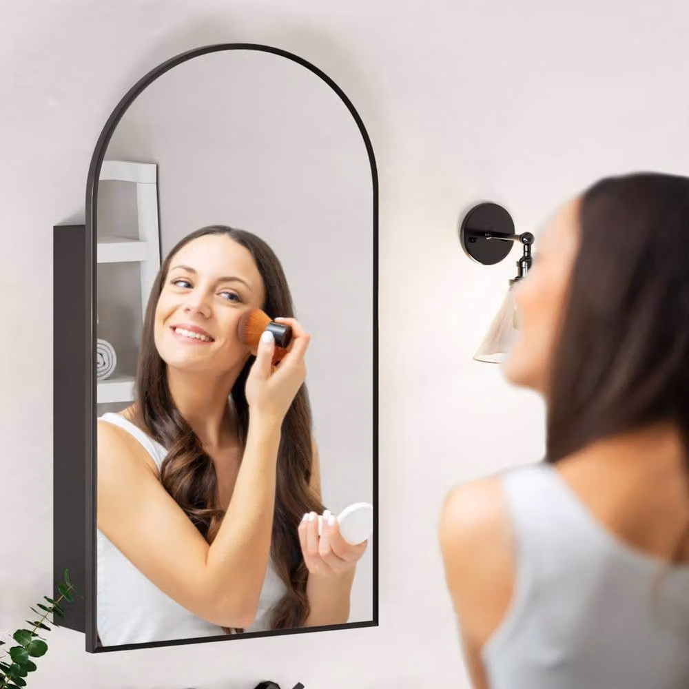 KEEPREAPER Modern Wall Mounted Black Bathroom Cabinet with Mirror on Door, W: 50 cm, H: 90 cm – 4