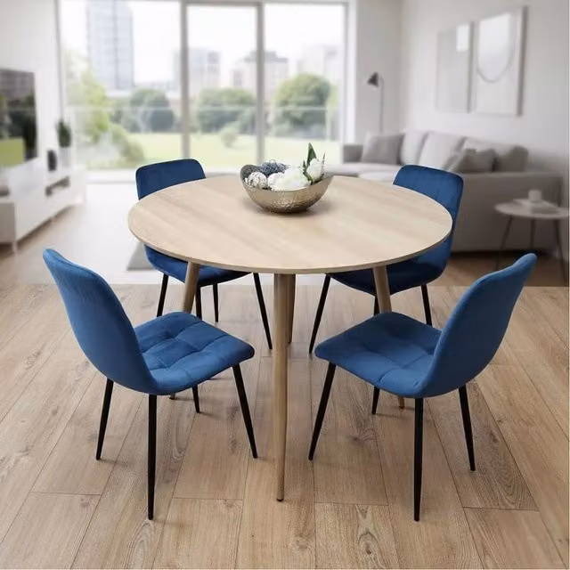 KOSY KOALA Modern Round Dining Table Set with 4 Chairs in Blue, Beige or Brown, W/D/H: 90 x 90 x 75 cm