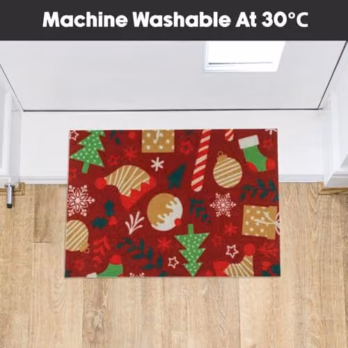 JVL Candy Lane Christmas Festive Machine Washable Non-Slip Entrance Doormat, W: 40 cm, D: 57 cm – 8