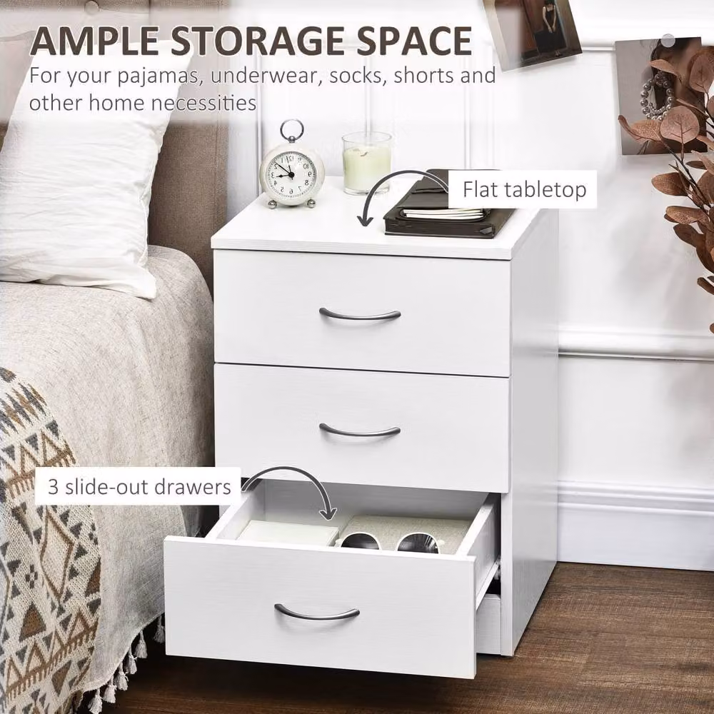 Wyld Haus Yotose White 3 Drawer Bedside Table with Silver Handles, W/D/H: 40.0 x 35.0 x 58.0 cm – 4