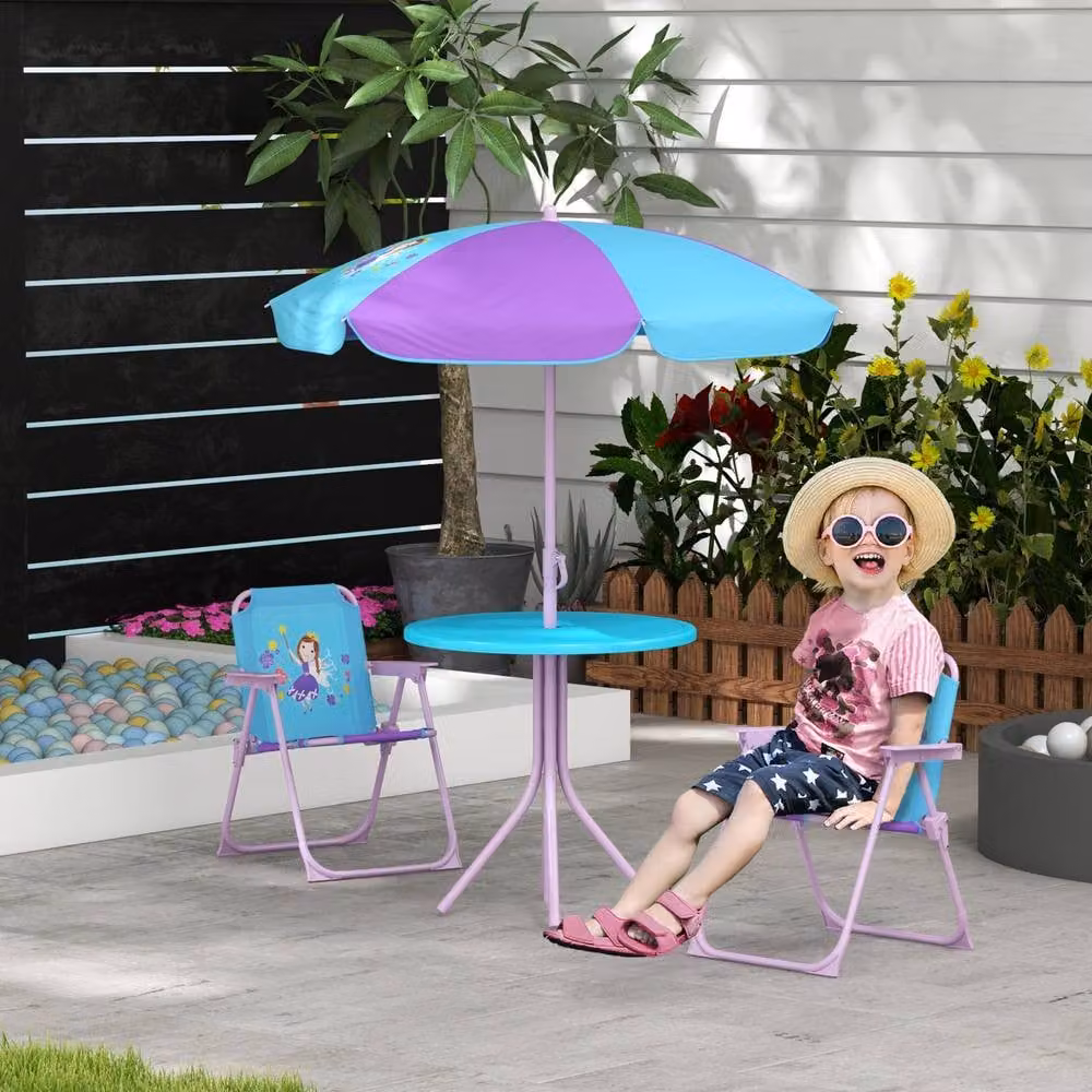 STILVORA Children's Blue Floral Patio Set with Parasol – 2