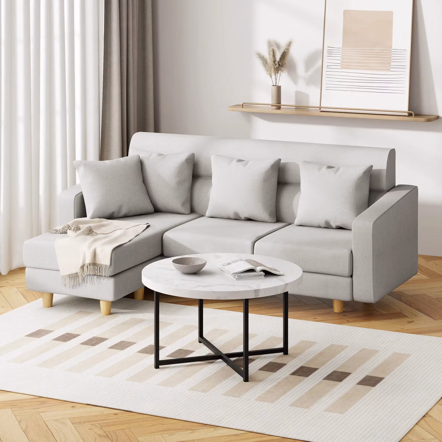 VonHaus Round Living Room Coffee Table with X-Frame Metal Base – 3