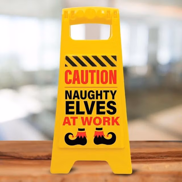 Boxer Gifts Caution Naughty Elves at Work Christmas Sign, Black and Yellow, W/H: 25.0 x 13.0 cm