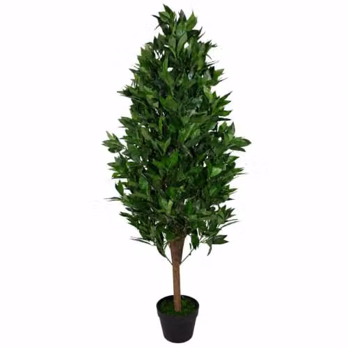 Leaf Pair of Extra Large Artificial Topiary Bay Trees, Green Pyramid Cones, Height: 120 cm – 5