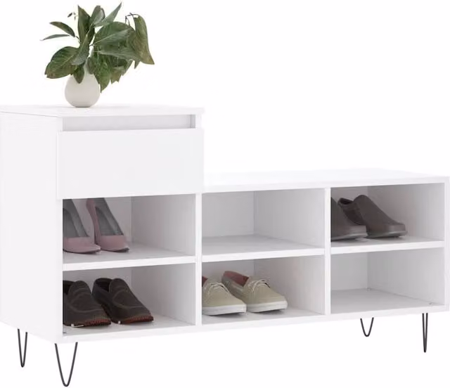 Berkfield Home White Modern Shoe Cabinet with Doors and Open Shelf, W/D/H: 102 x 36 x 60 cm
