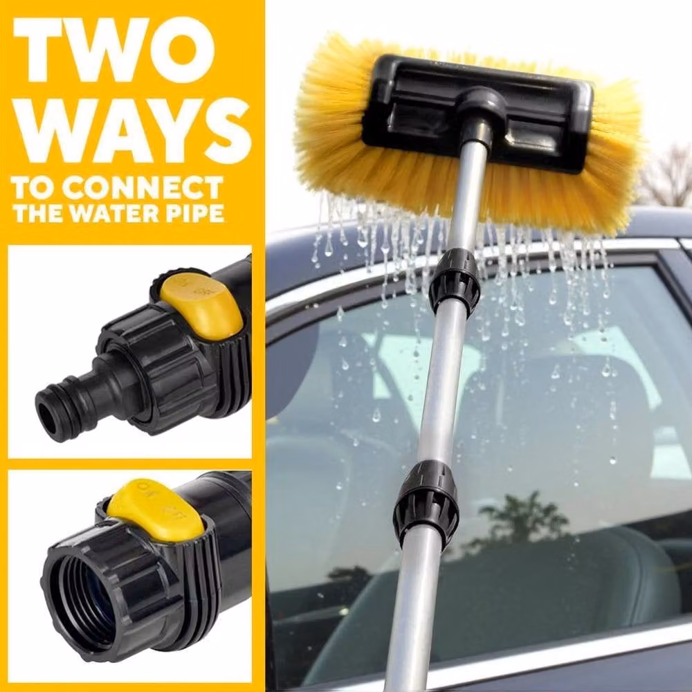 NESTLUNE Yellow Water Fed Extendable Car Wash Brush with Aluminium Telescopic Handle, W: 15 cm, H: 150 cm – 6