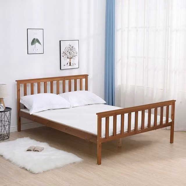 Home Source Florida Slatted Wooden Bed Frame in Brown, W: 140 cm, L: 200 cm