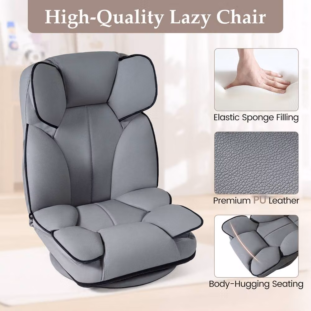 Gymax 360 Degree Swivel Floor Gaming Chair in Grey with Folding Lazy Lounger Design – 6