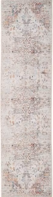 Kukoon Beige and Ivory Distressed Abstract Hallway Runner Rug, Non-Slip and Washable, W: 60 cm, L: 240 cm