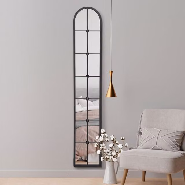 MirrorOutlet Arcus Slim Framed Metal Arch Leaner Wall Mirror in Black, Height: 170 cm, Width: 30 cm, Depth: 3 cm