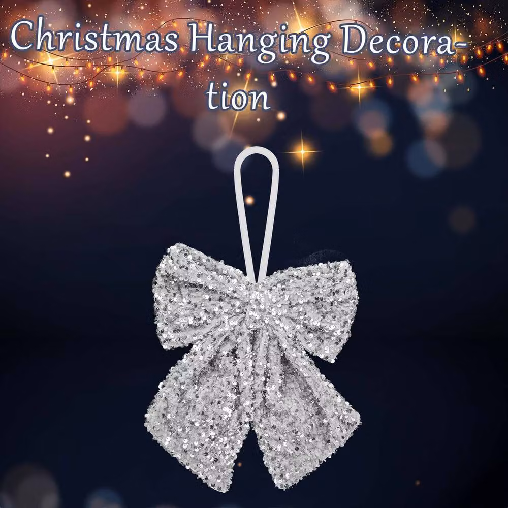 VFM e-Store Silver Sequins Bow Hanging Decoration, W: 30 cm, H: 22 cm – 2