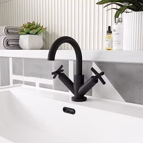 nuie CLX415 Aztec Modern Deck Mounted Mono Basin Mixer Tap with Push Button Waste, Matt Black – 3
