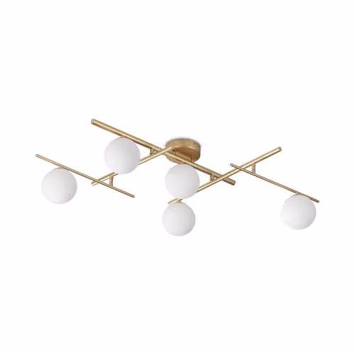 Ideal Lux Atlas 5 Light Globe Ceiling Light in Brass and White Glass