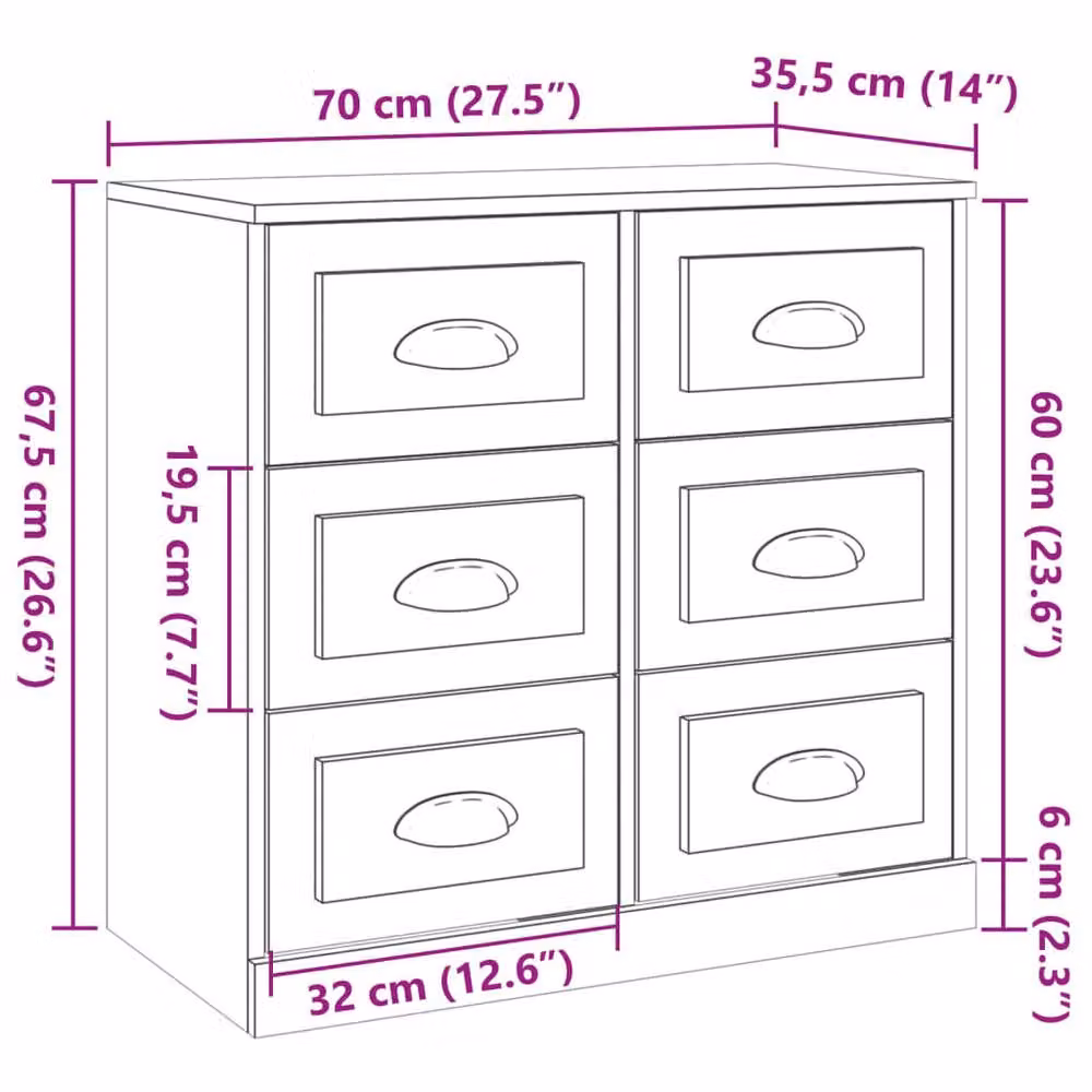 Berkfield Home Grey Sonoma Modern Sideboard in Matt MDF, W: 70 cm, D: 35.5 cm, H: 67.5 cm – 2