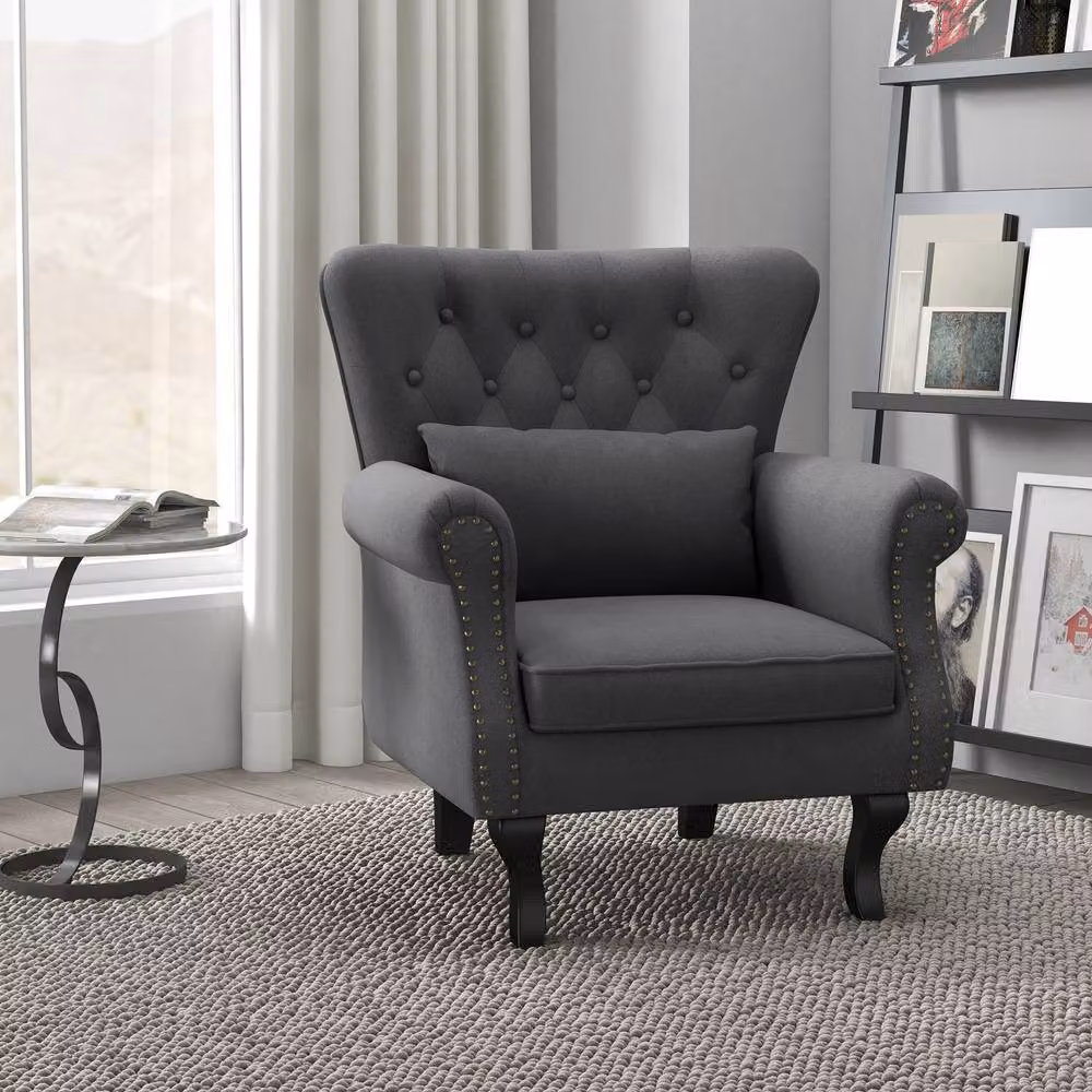 ERGOVEXA Chesterfield-Style Accent Chair in Grey Fabric – 3
