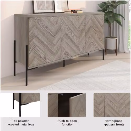 Dorel Home Leonique Modern Geometric Sideboard in Grey and Black, W/D/H: 130 x 38 x 75 cm – 3