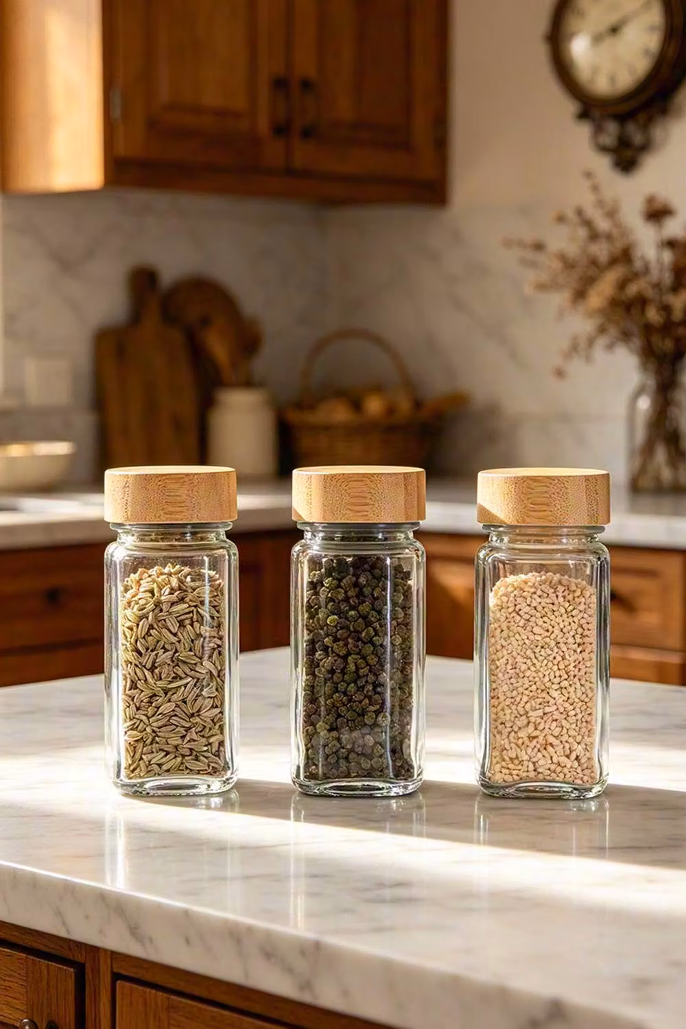 ExtraStar 12-Piece Airtight Glass Spice Jar Set with Bamboo Lids, 120 ml per Jar, Transparent – 2