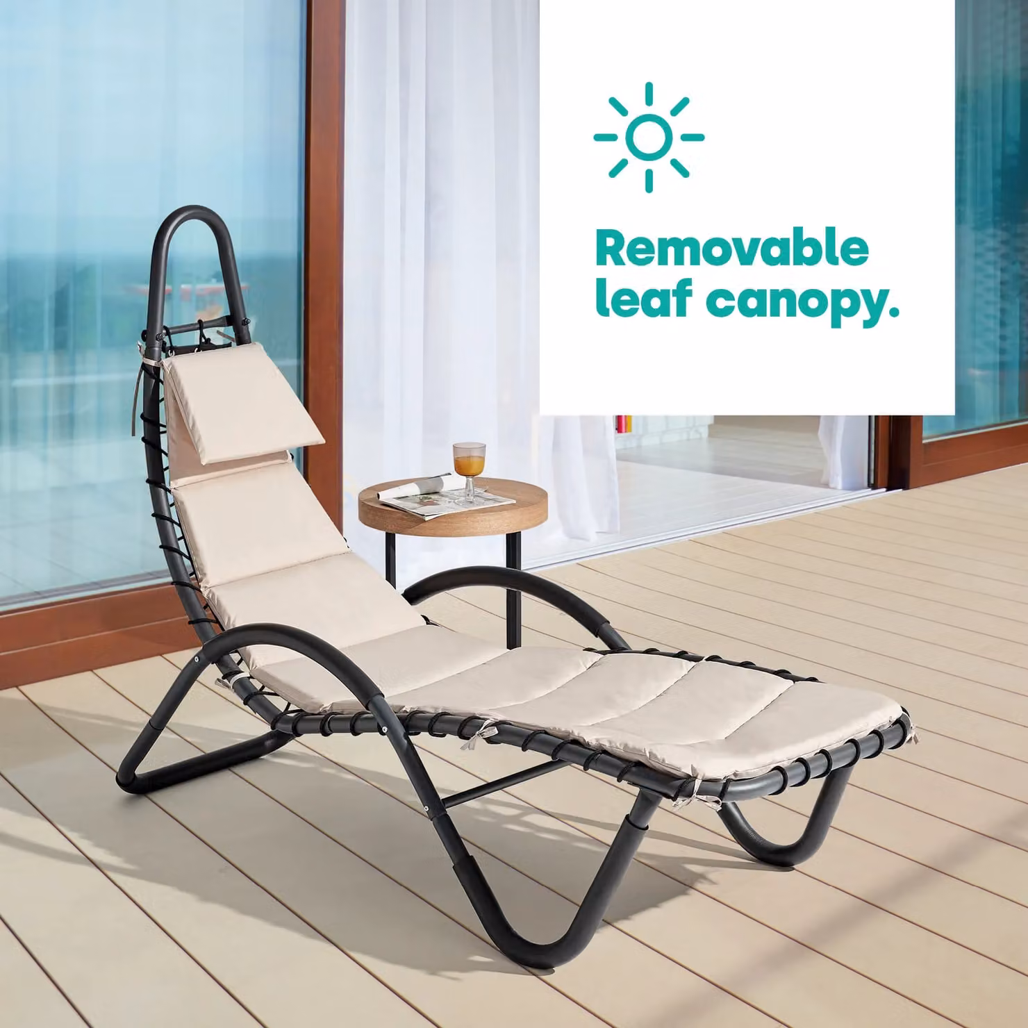 LIVIVO Bali Sun Lounger Relaxing Chair with Canopy Shade and Padded Cushions in Beige – 3