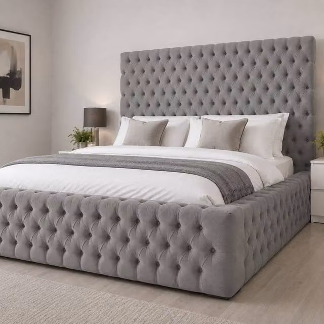 Stratus Interiors Grand Ambassador Divan Upholstered Storage Bed Frame, Grey, W: 140 cm, D: 200 cm – 1