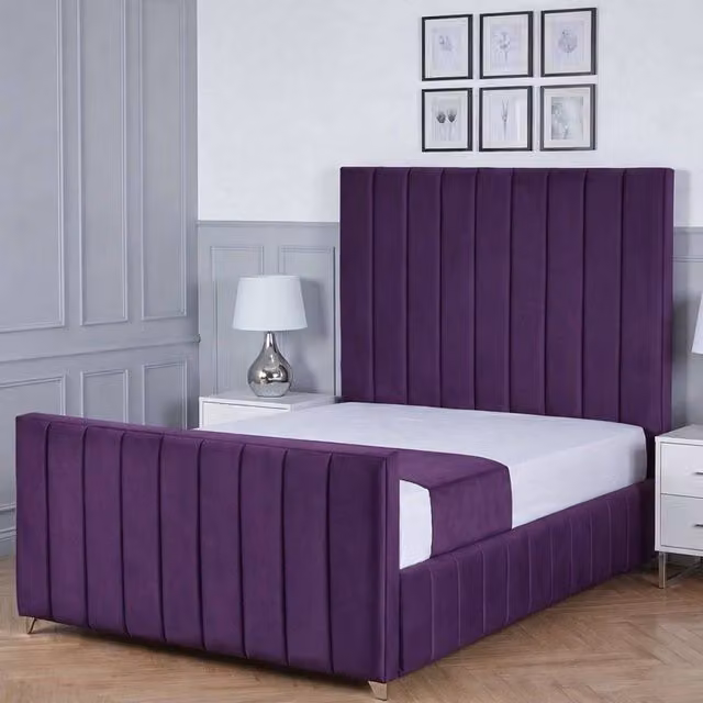 Living Comfort Bedz Zenith Purple Velvet Upholstered Gas Lift Storage Bed, W/D/H: 140 x 200 cm