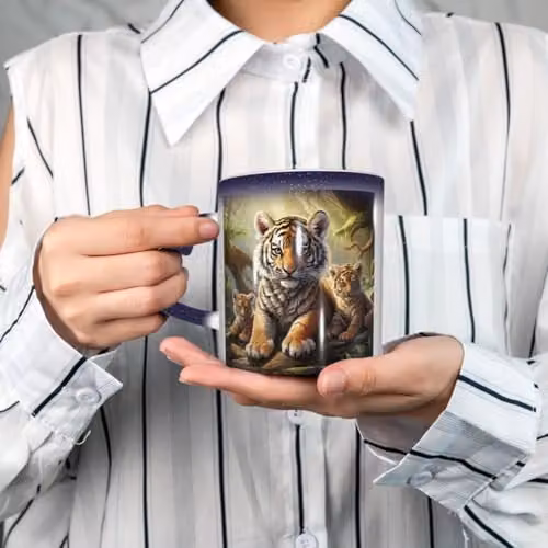 Oudrspo Jungle Tigers Cub Heat Sensitive Colour Changing Ceramic Coffee Mug, Blue, 12 oz – 3