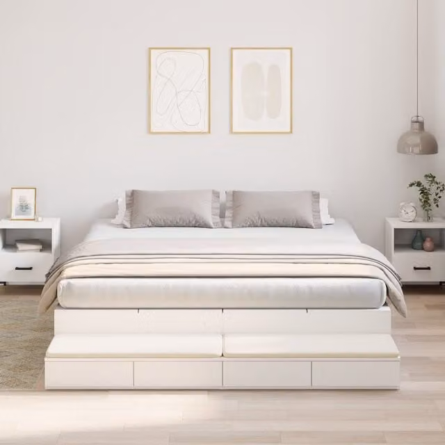 Berkfield Home Modern White Engineered Wood Bed Frame with Drawers W/D/H: 180 x 200 x 31.5 cm