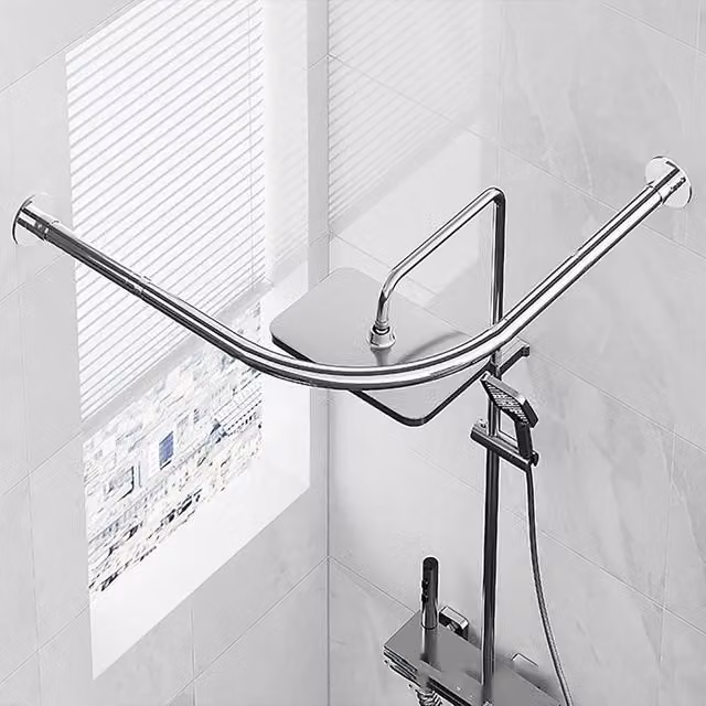 SPETLEK L-Shape Shower Curtain Rail Pole in Silver, W: 1000 cm, D: 520 cm – 1
