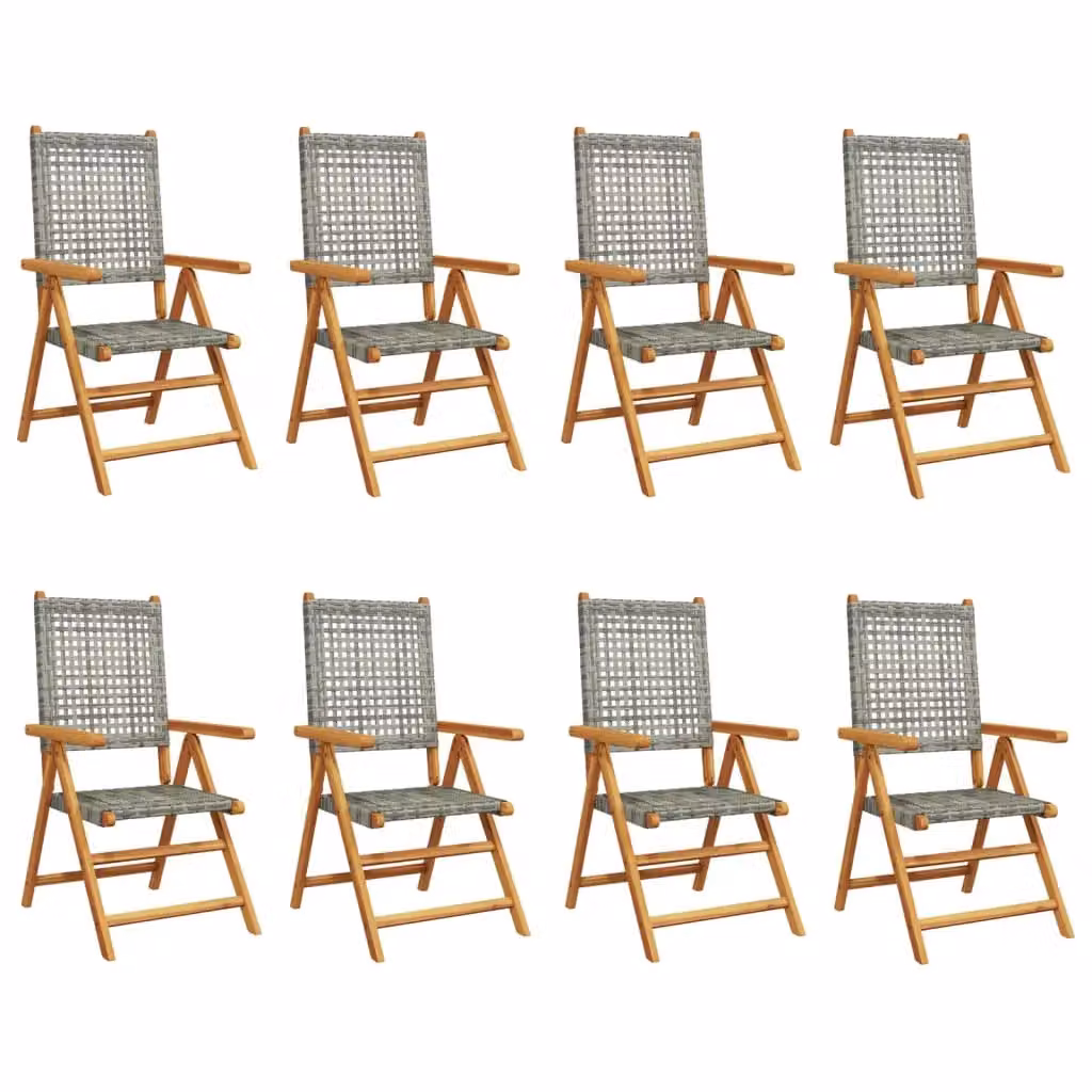 Berkfield Home Set of 8 Grey Poly Rattan Reclining Garden Chairs with Acacia Wood Frames – 2