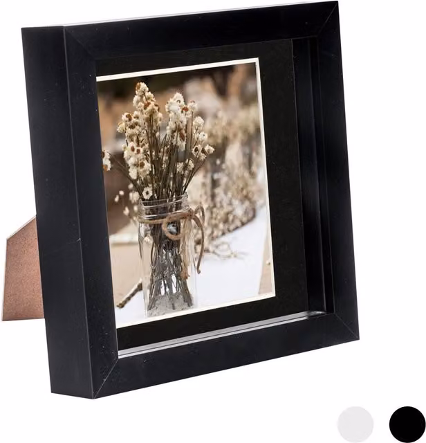 Nicola Spring Square 3D Shadow Box Photo Frame with Glass and Plastic, Black and Grey – 3