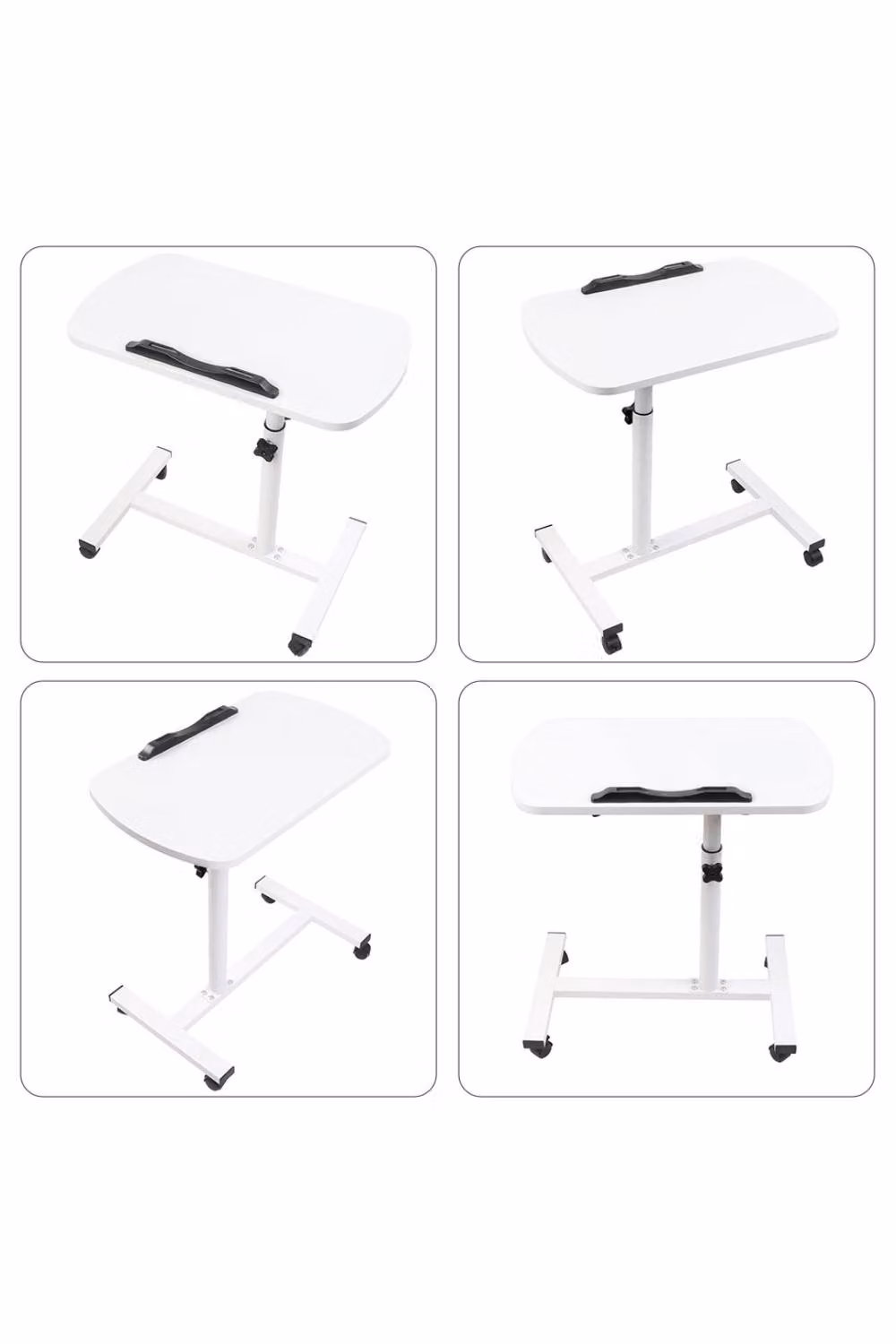 KDMD Adjustable Overbed Tray Table with Tilting Top and Castors in White – 3
