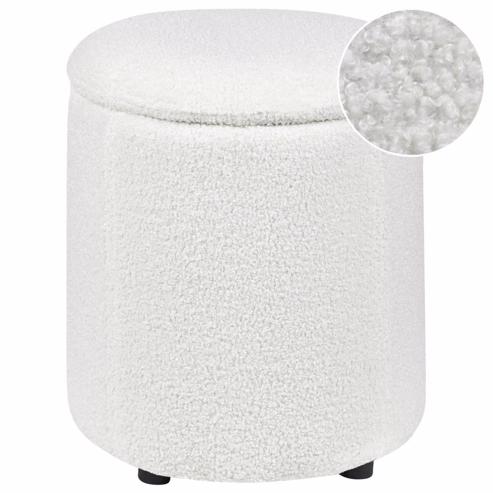 Wyld and Coco Glamour Bouclé Storage Pouffe in Off-White, W/D/H: 40 x 38 x 38 cm – 2