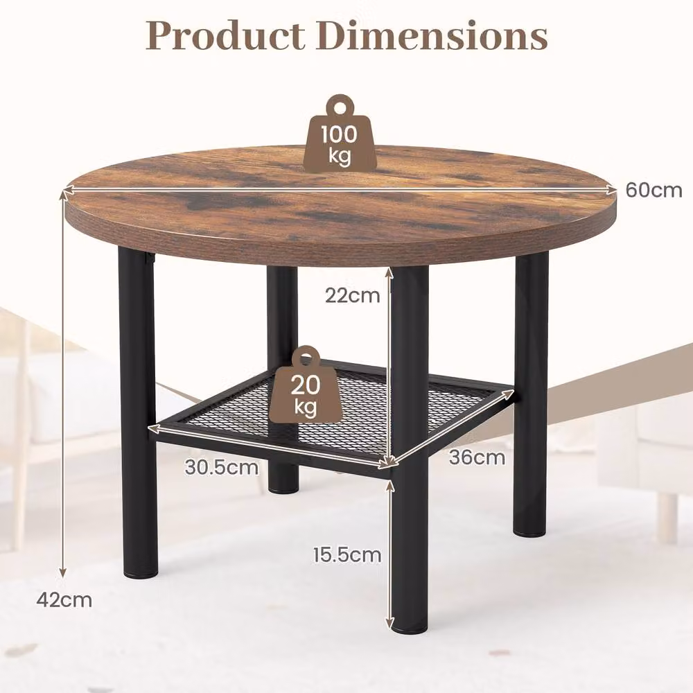 Costway Modern 2-Tier Round Coffee Table in Brown – 2