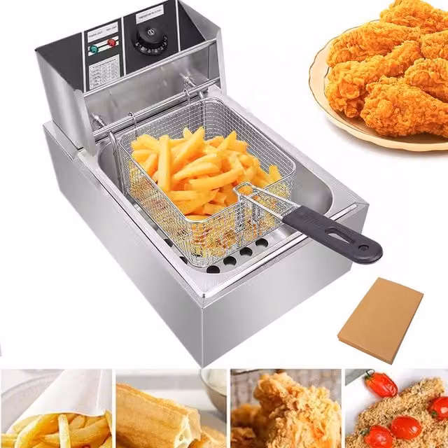Hinsinc 10L Commercial Electric Deep Fat Fryer with Chip Basket in Silver Stainless Steel – 1