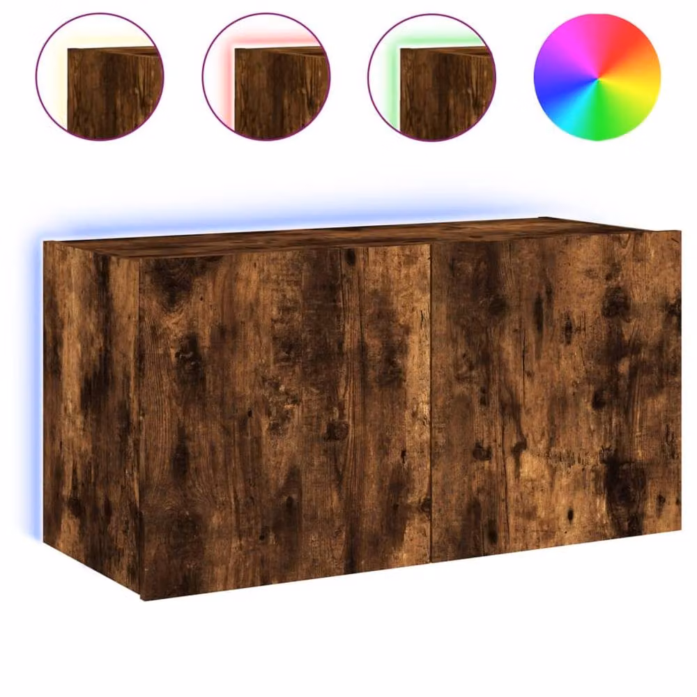 Berkfield Home TV Wall Cabinet with LED Lights in Smoked Oak Brown, W/D/H: 80 x 35 x 41 cm – 3