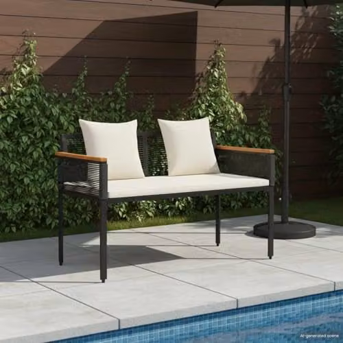 vidaXL 2-Seater Poly Rattan Outdoor Bench with Armrests, W/D/H: 117 x 54 x 74.5 cm – 2