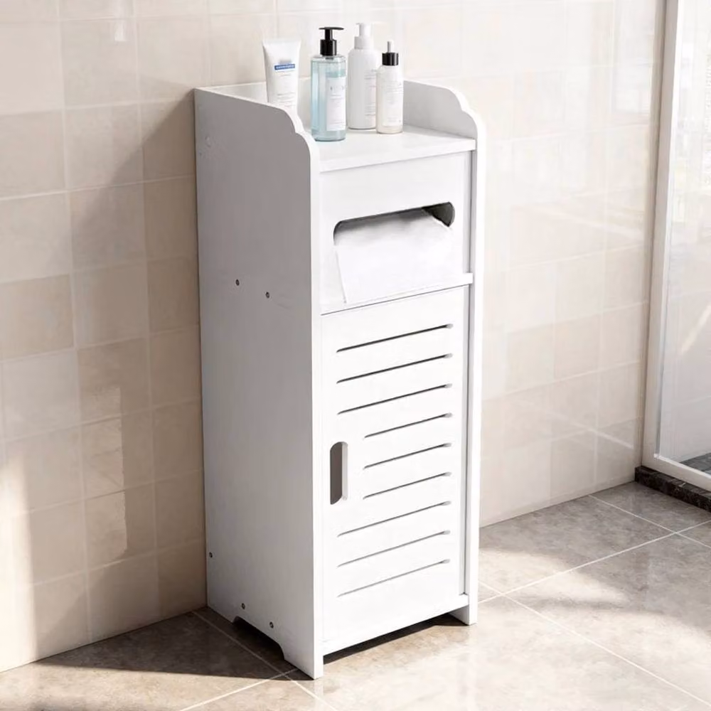 FORGEVIO Waterproof White Free Standing Plastic Toilet Paper Roll Holder – 2