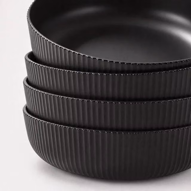 PAWNORA Set of 4 Black Ceramic Deep Pasta Bowls