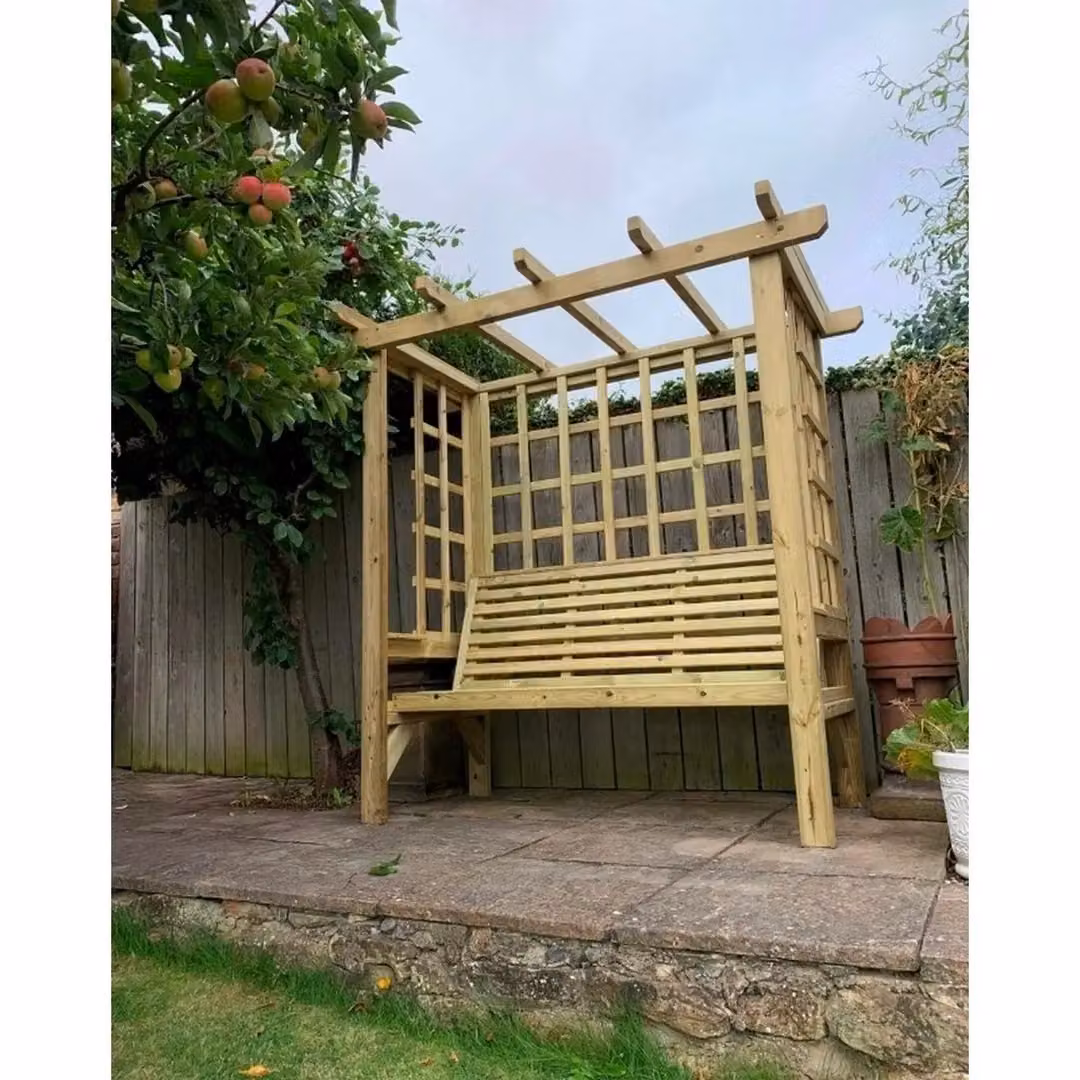 Churnet Valley Garden Furniture Ltd Beatrice Arbour 3-Seater Garden Bench with Trellis in Brown, W/D/H: 210 x 90 x 170 cm – 3