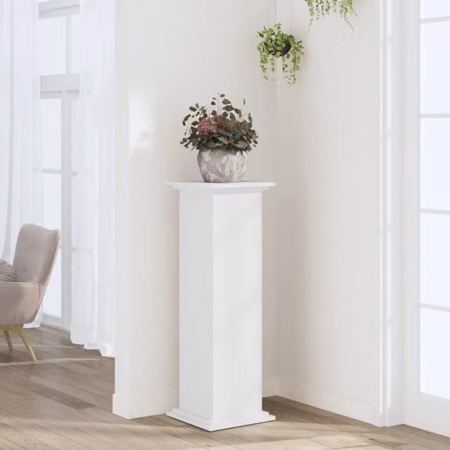 Berkfield Home Modern White Plant Stand in Engineered Wood, W/D/H: 33 x 33 x 100 cm