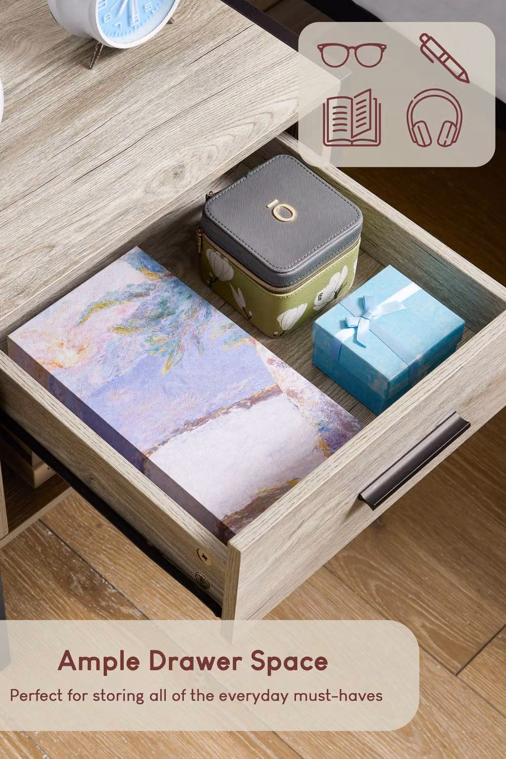 HD Designs Brooklyn 1 Drawer Bedside Cabinet in Grey Industrial Wood and Metal Style – 5