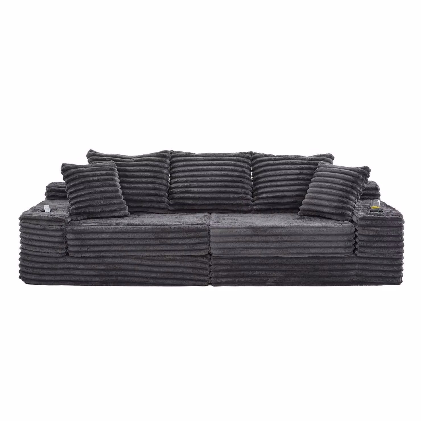 Aosom UK Dark Gray Ribbed Corduroy Convertible Sofa Bed with High Backrest, Extra Pillow and Dual Side Pockets, W/D/H: 38.5 x 107.5 x 34 cm – 2