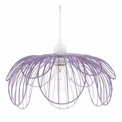 Happy Homewares Shabby Chic Matte Lilac Metal Wire Floral Petal Ceiling Pendant Light Shade, W/D/H: 14 x 14 x 26 cm – 1